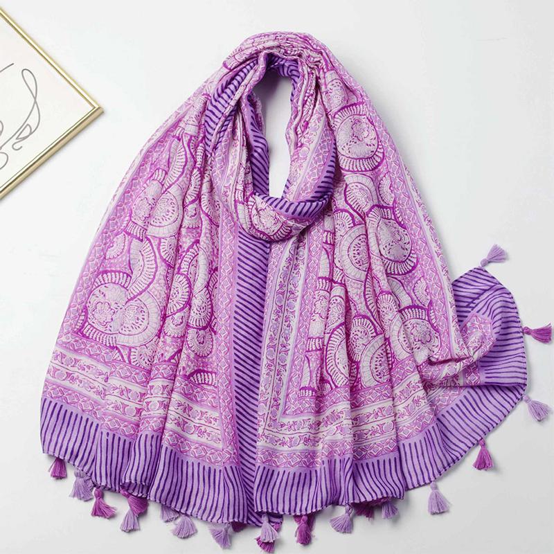 Fashion Luxury Ladies Women Scarf Female Cotton Linen Shawl Tassel Four Seasons Versatile Floral Muslim Hijab 90*180Cm