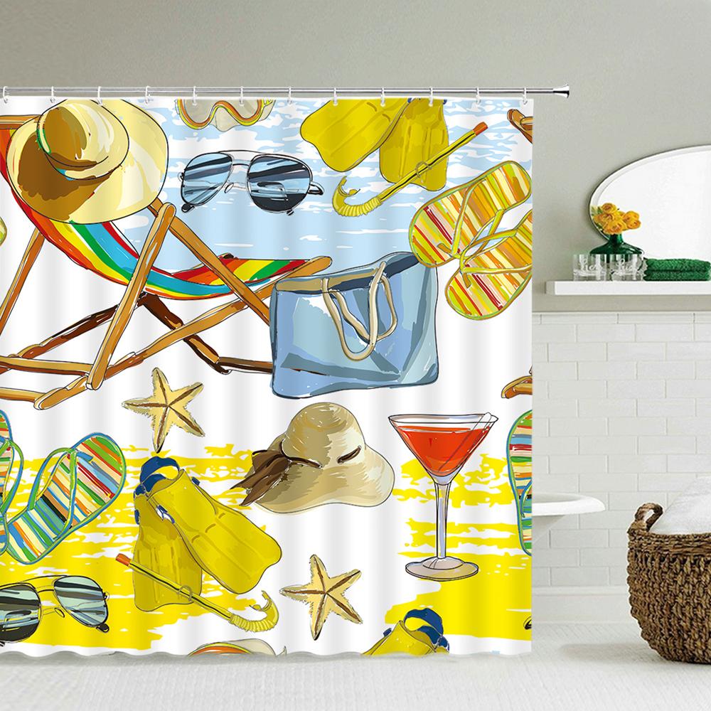 Sunlight Beach Waterproof Fabric Shower Curtains 3D Printing Palm Tree Bath Curtain For Bathroom Bathtub Decoration With Hooks