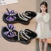 Girls' Roman Sandals, Fashionable Summer Style for Elementary School Students, Black Princess Shoes for Middle and Older Girls.