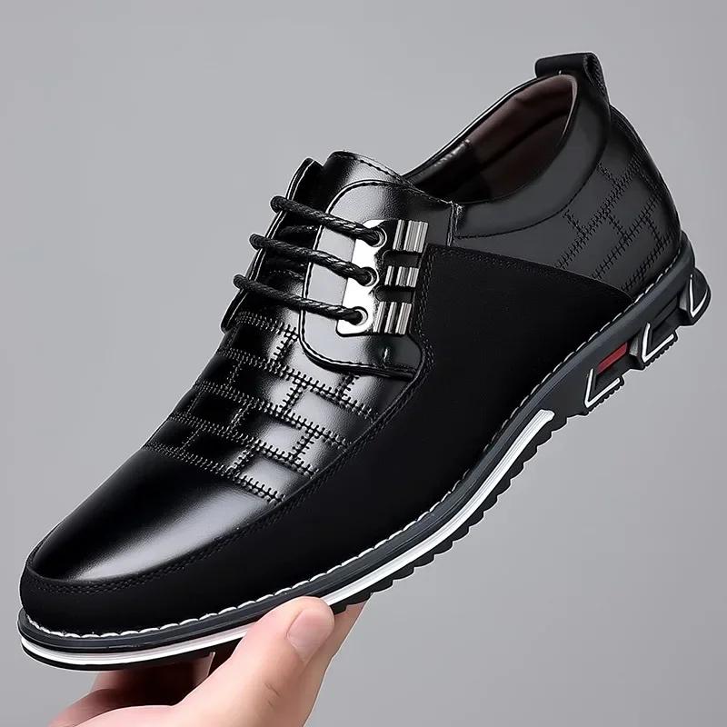 Chaussures décontractées d'affaires d'automne 2024 pour hommes, chaussures en cuir classiques tendance, baskets d'extérieur pour hommes, couture, chaussures habillées respirantes pour hommes