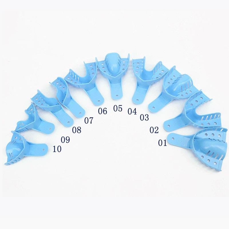 10Pcs Dental Impression Tray Impression Mesh Plastic Materials Dental Impression Trays Full-Size Green Blue Lab Tools