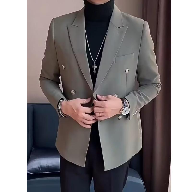 Men's Slim Fit Double-Breasted Suit Jacket - British Style for Spring & Autumn