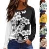 Women's Fashion Casual Slit Hem Round Neck Long Sleeve Loose Printed T-Shirt Ladies Top