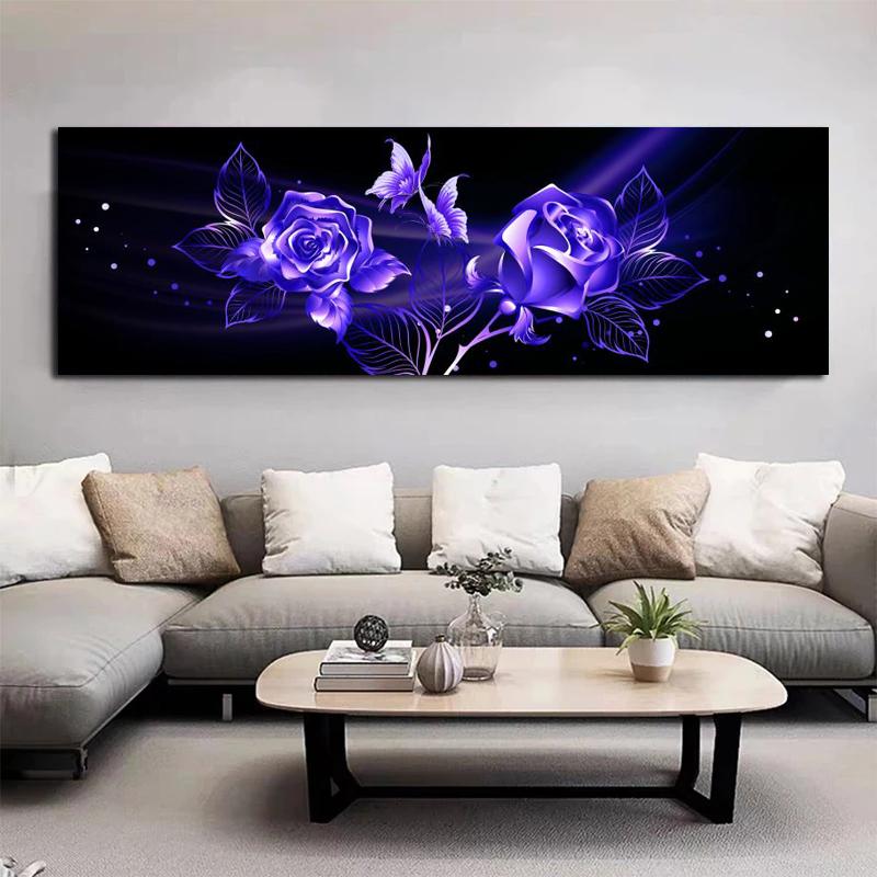 Black Golden Rose Flower Butterfly Abstract Wall Art Canvas Painting Poster Print Horizonta Picture for Living bedRoom Decor