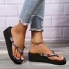 Rhinestone Crystal Flip Flops Women Summer 2025 Beach Wedge Heels Clip Toe Sandals Shoes Woman Outdoor Light Slippers