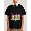 Christmas Beer Glass T Shirt White Snowman Deer and Santa Hat Beer Glasses with Christmas Lights and Snowflakes Holiday Party Wear