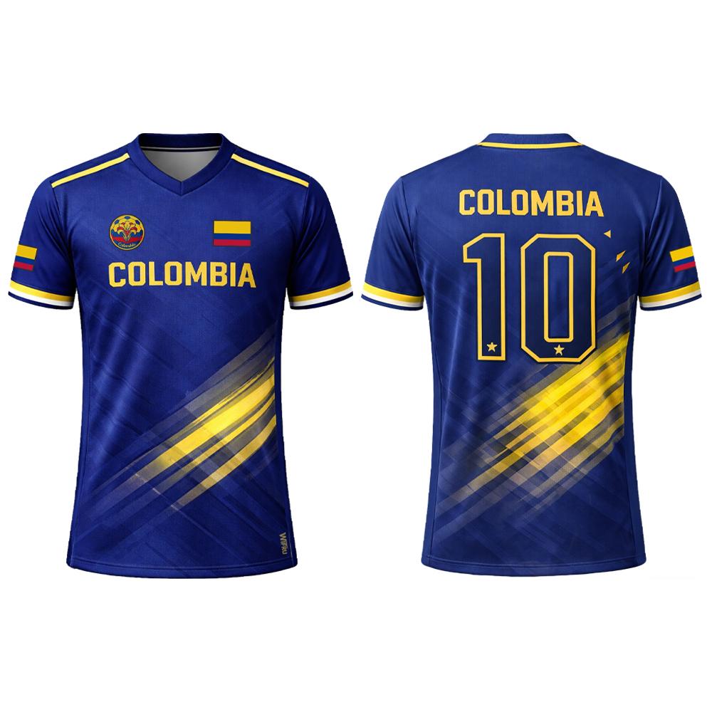 Kolumbien Flagge 3D Gedrucktes Trikot Sommer Outdoor Sport Atmungsaktiv Kurzärmelig Fußball Trainingstop Unisex Lässiges V-Ausschnitt T-Shirt