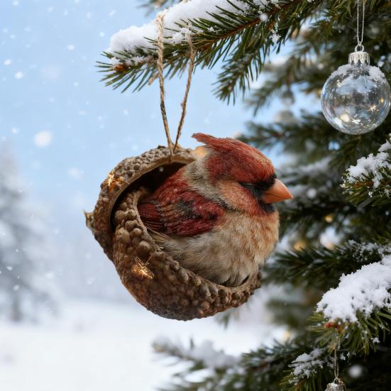 Forest Animal Acorn Ornaments Acrylic Pine Cone Animal Christmas Tree Decoration Rustic Nature-Themed Home Decor for Animal Lovers