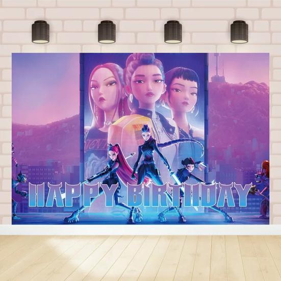 Achtergronddoek Demon Film Jagers Gefeliciteerd met je verjaardag Banner Achtergrond Hangdoek Decoratie Kinderfeestartikelen
