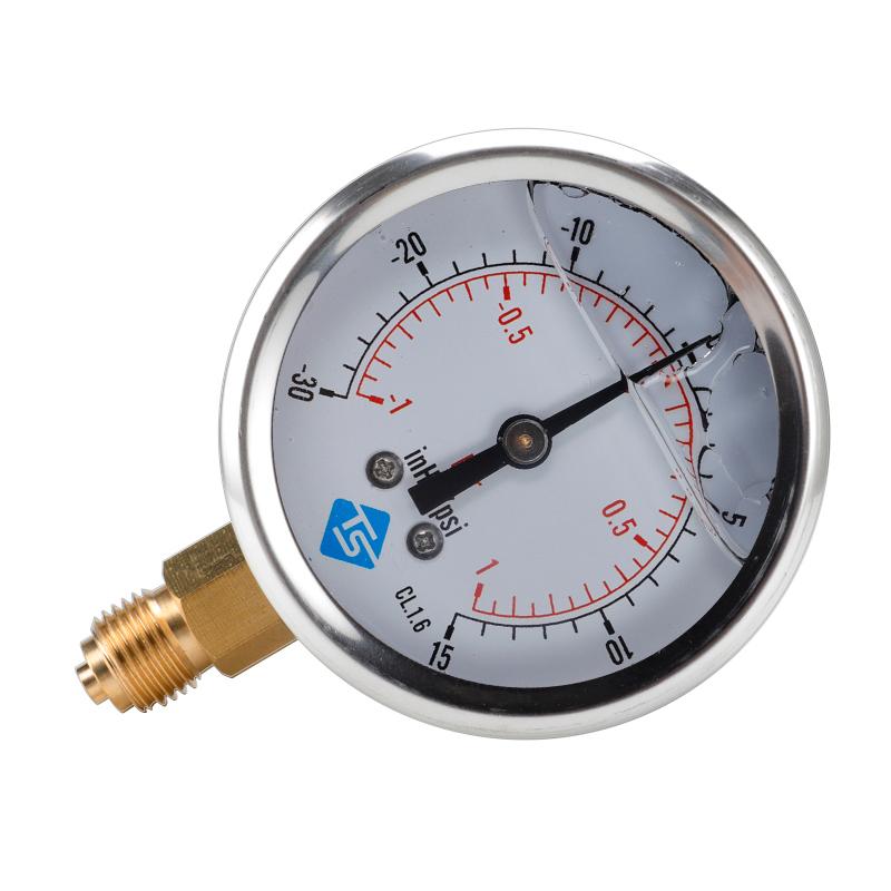 Compound Pressure Vacuum Gauge Glycerine Filled 68mm -1-1bar-30-15inhg/psi 1/4 BSP Bottom