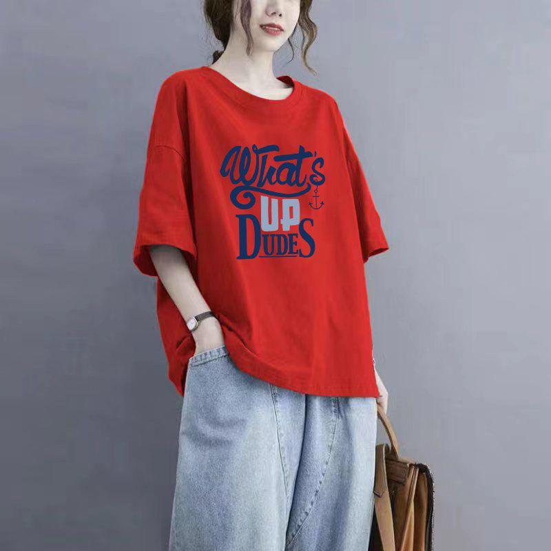 Bluzki damskie bawełniane letnie duże rozmiary T-shirt polo luźny nadruk swobodny sweter T-shirt Top