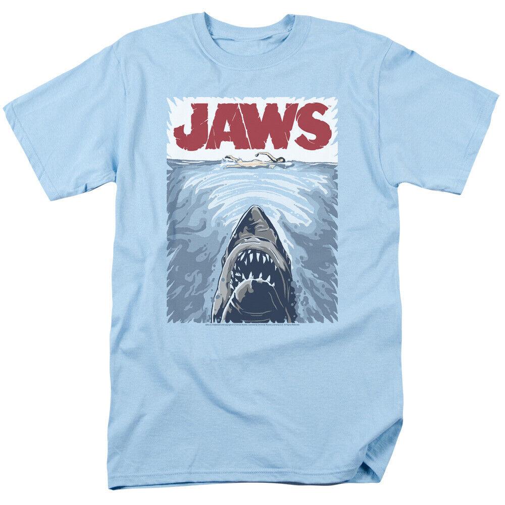 Jaws Graphic Poster Shark Movie Retro Tee Světle modré unisex tričko