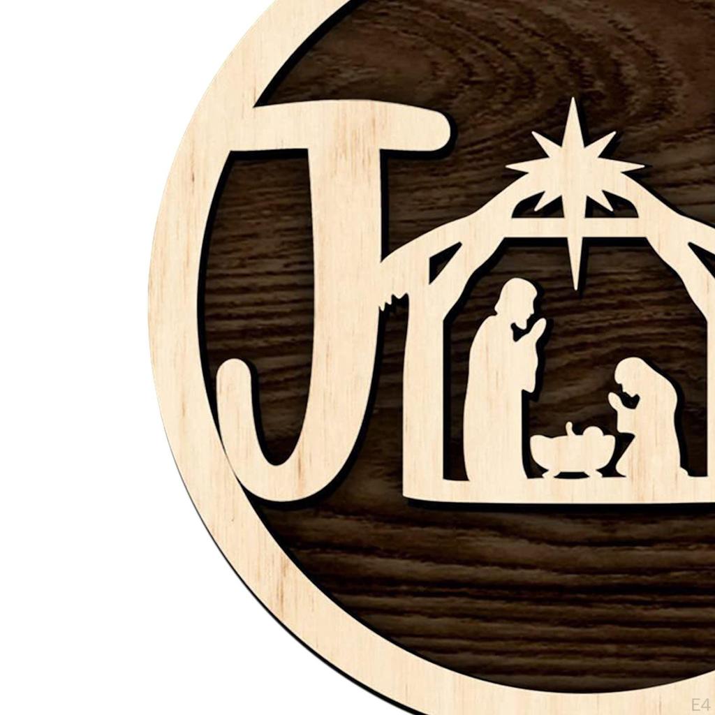 Christmas Nativity Ornaments, Wooden Jesus Religious Decorations for