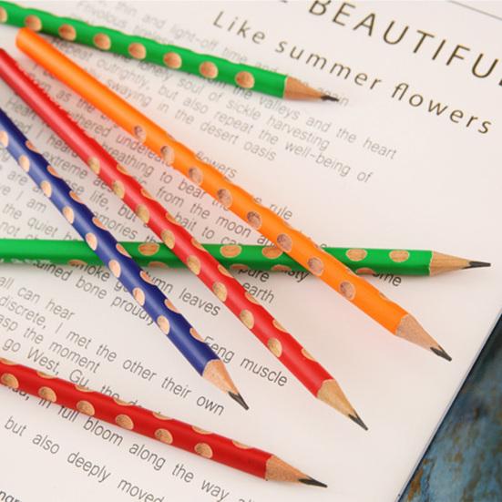 12ks Trojúhelníková sada tužek s ergonomickými otvory pro prsty pro studenty, bezolovnatá tužka, nástroj pro korekci držení těla při psaní pro začátečníky a kaligrafii