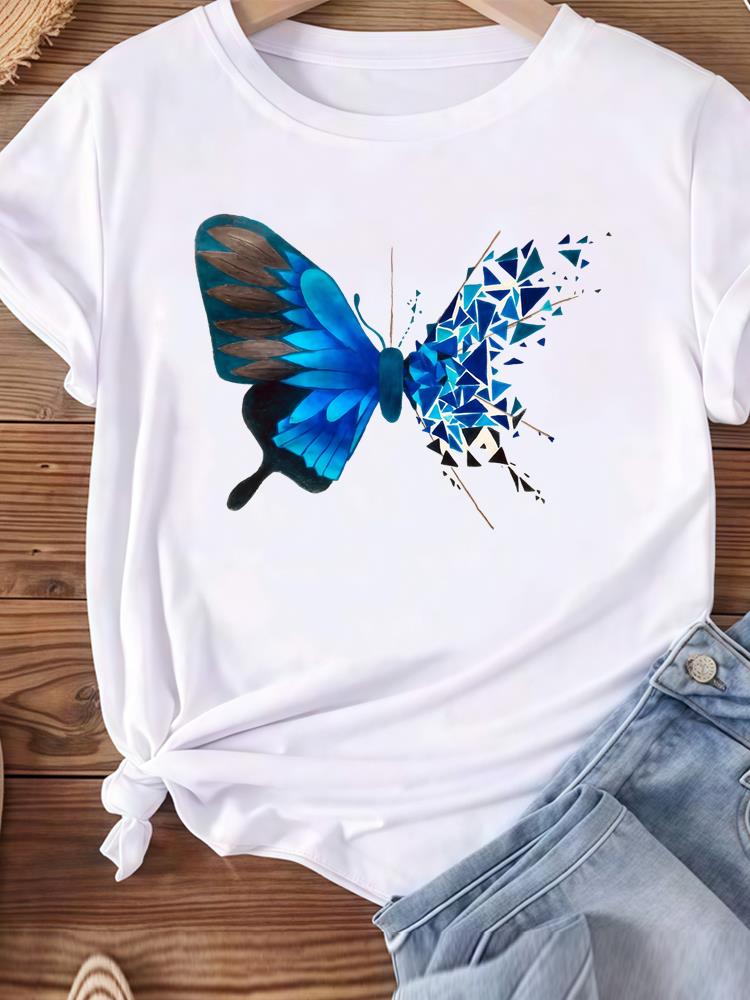 (Asian Size) Women Tee Top Clothing Casual Short Sleeve T Shirt Fashion feather trend 90s  Printed Lady Female Graphic T-shirts