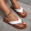 Zomer Nieuwe Leren Oppervlak Slip-on Sandalen, Strand Reizen Sleehak Teen Open Slippers, Dames Buiten Slippers