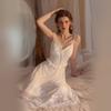 Nightgown Women Nightgown Set Springtime Lace Solid Mesh Nightgown Comfortable Women's Home Clothes