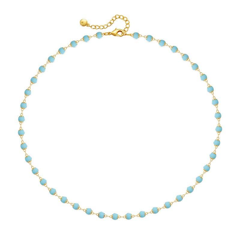 Brass Plated 18k Gold Light Blue Crystal Handmade Minimalist Elegant Necklace