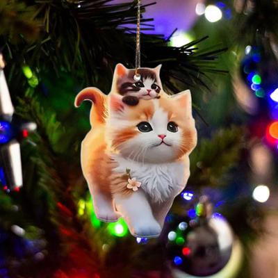 Yousheng Cartoon Cat Acrylic Hanging Decoration Home Indoor Christmas Tree Car Rearview Mirror 2D Flat Kitten Hanging Ornament Animal Pendant