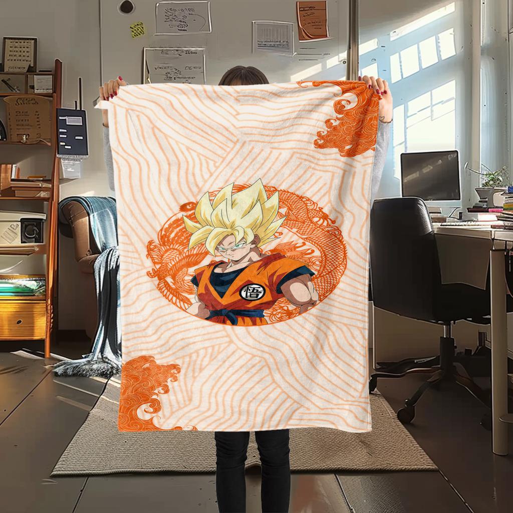 1 Stück Son Goku Druck Flanelldecke, Hohe Qualität für alle Jahreszeiten, Heimdekoration, Wärme und Komfort, Perfekt für Weihnachtsgeschenke