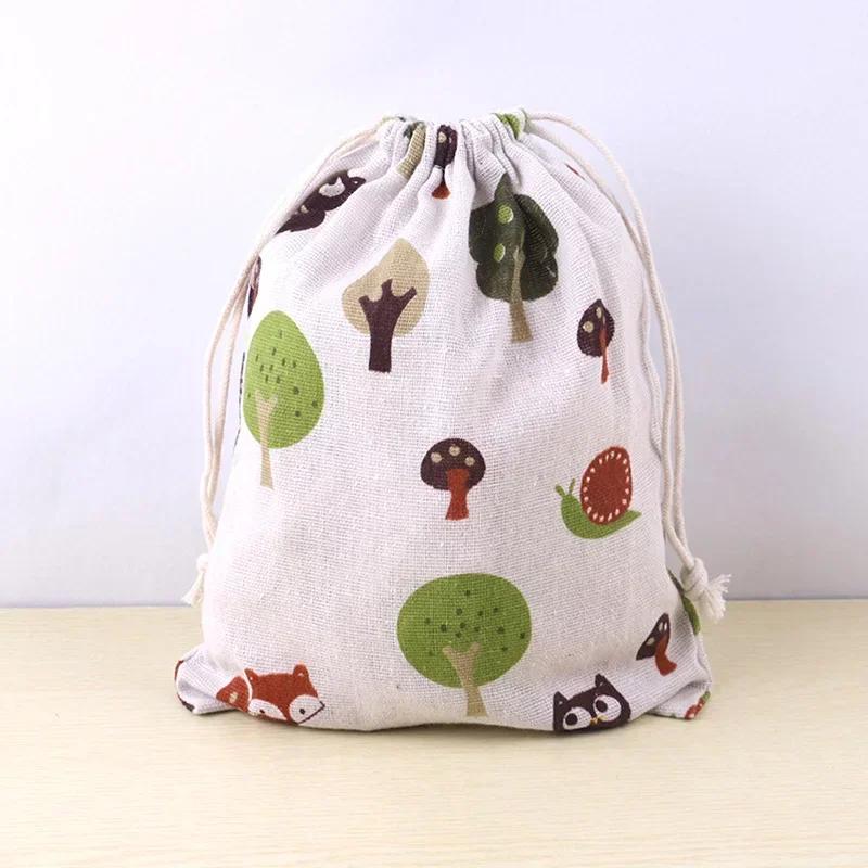 Kreatives Muster Gedruckte Baumwoll-Handtasche Beutel Tasche Kordelzug Geschenktasche Bündelmund Aufbewahrungstasche Weihnachten Geschenktaschen Großhandel