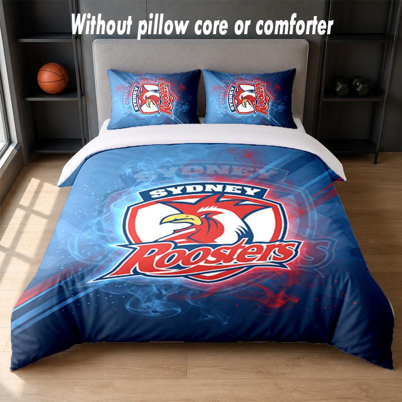 Sydney Roosters Design Bed Bedding Set 1 Duvet Cover + 2 Pillowcases Soft Breathable Household Bed Linens