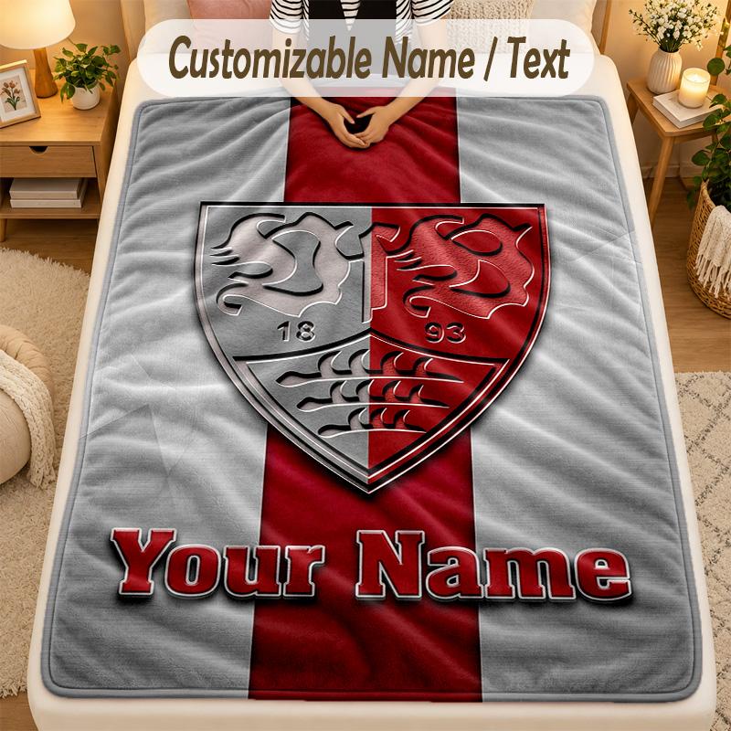 Flannel BlanketVfB Stuttgart FC Custom Name Text Personalized Soft Warm Throw Blanket Home Decor Gift