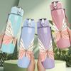1PC Pastel Moth Butterfly 750ml Color Plastic Sports Water Bottle Leakproof Flip Straw Lid Suitable for Sports Office Home Use