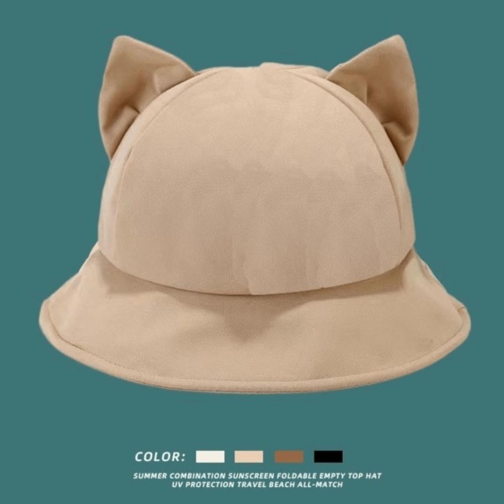 Anti-UV Cat's Ears Bucket Hat Wide Brim Sun Hat Casual Wide Brim Hat Daily Wear
