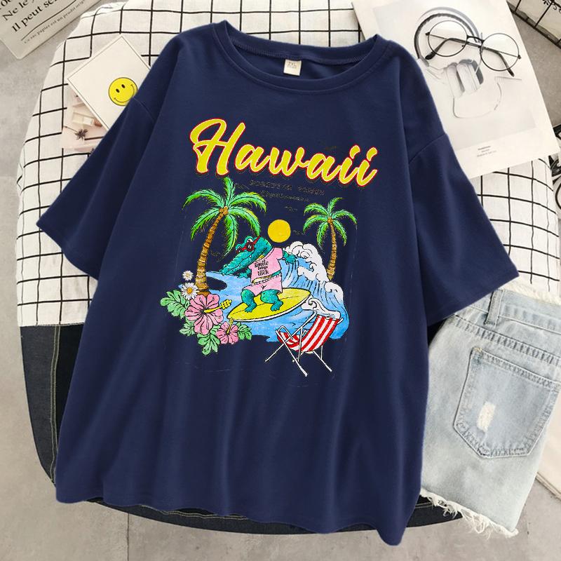 Hawaii Positive Vibes Optimism Print Women T-Shirt Cotton Loose Tshirts Street Breathable Tee Shirt Summer T Shirts