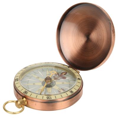 Portable Vintage Retro Metal Copper Flip Cover Pocket Watch Compass for Camping Hiking