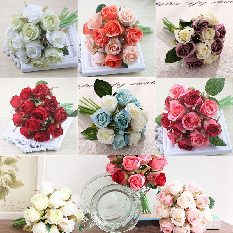 Stunning 12 Head Artificial Flowers Rose Silk Bouquet For Elegant Wedding Dcor