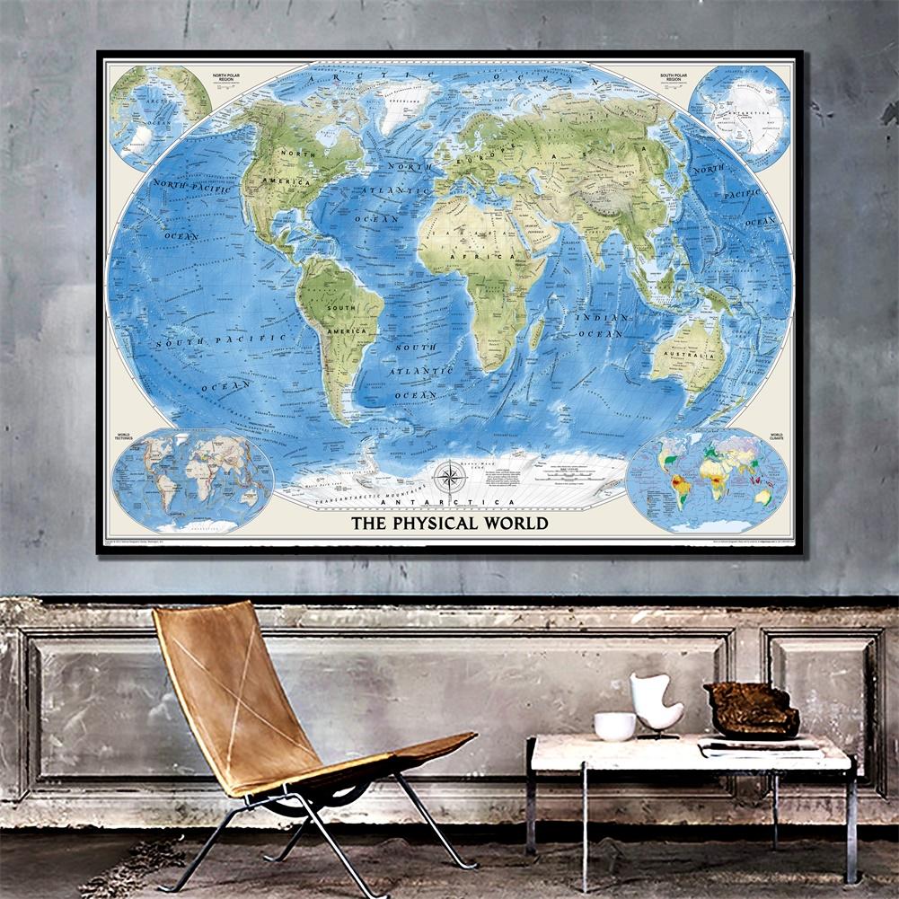 Décoration d'intérieur Carte du monde-Carte géographique avec courants océaniques | Fournitures éducatives sans cadre | Fournitures de voyage/Apprentissage