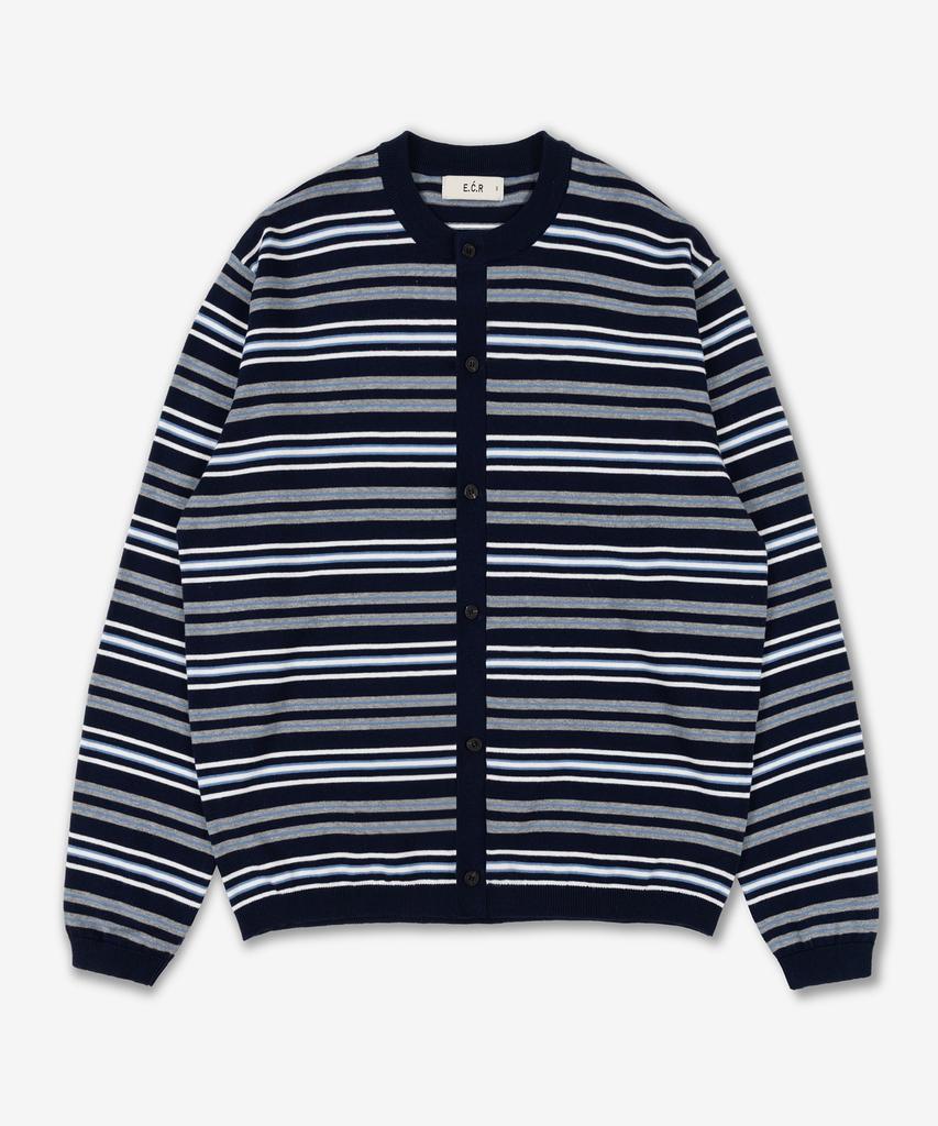ECORR Washable Cotton Striped Crop Cardigan_Navy