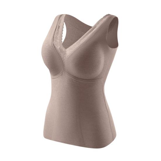 Regata Térmica Feminina Renda Decote V Forro de Lã Camada Base Grossa Sem Mangas Acolchoada Camisete Quente Roupa Íntima Top para Clima Frio