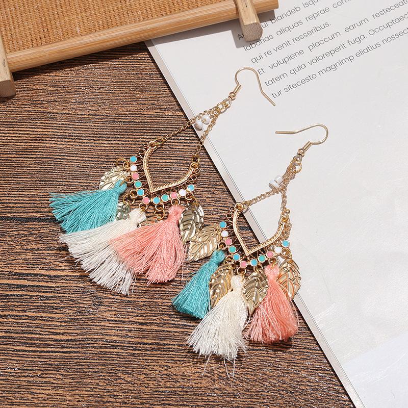 Ethnic Tassel Leaf Earrings - Personalized Metal Ear Hooks for Women