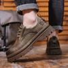 Italiaanse Heren Casual Leren Schoenen met Dikke Zool Buiten Antislip Werkschoenen Rundspees Buitenzool Leren Veterschoenen Oxford Schoenen