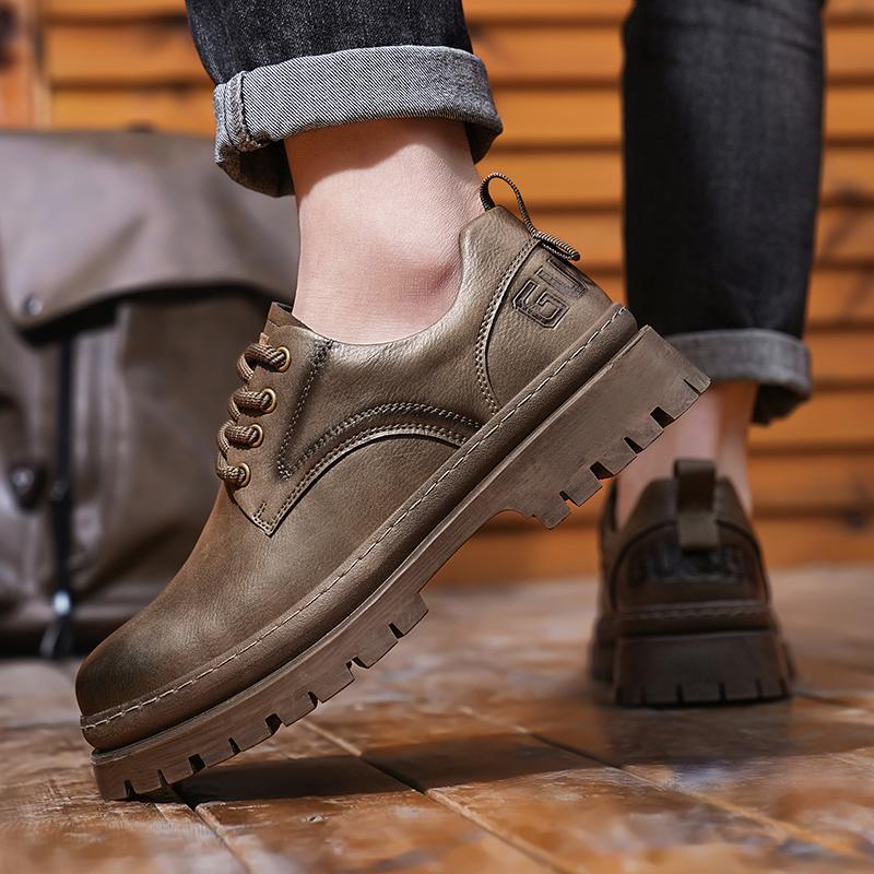 Italiaanse Heren Casual Leren Schoenen met Dikke Zool Buiten Antislip Werkschoenen Rundspees Buitenzool Leren Veterschoenen Oxford Schoenen