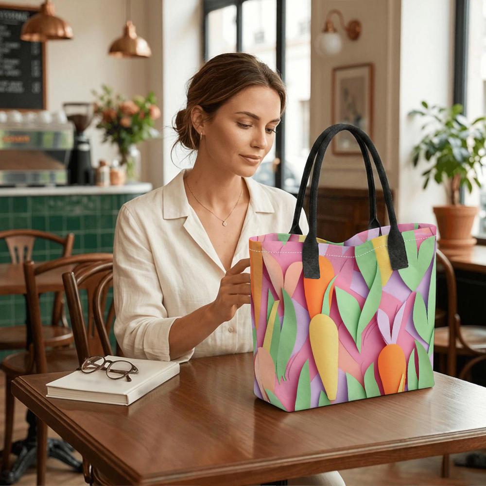Colorful Floral Printed Canvas Tote Bag Large Casual Daily Handbag for Women Lightweight Reusable Grocery Shopping Shoulder Bag