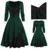 Women's Fashion Slim-fit Lace Ethnic Style Vintage Stitching Long Sleeve Flower Dress