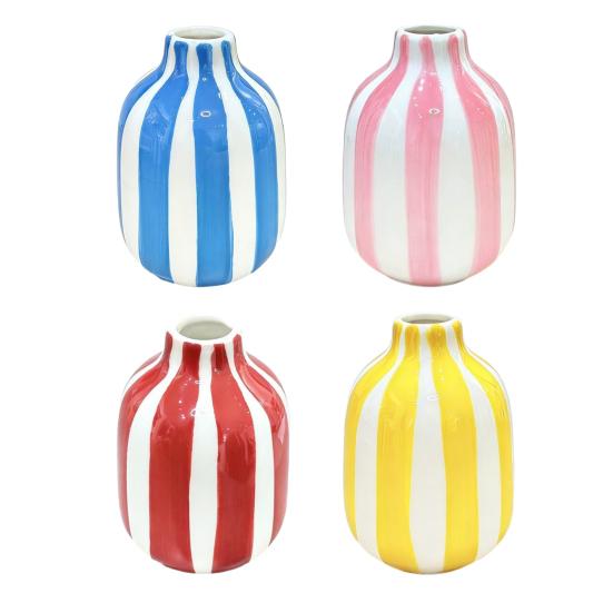 Ceramic Striped Vase Hand-Painted Modern Nordic Boho Vase Small Decorative Flower Container for Side Table Kitchen Indoor Room Centerpiece
