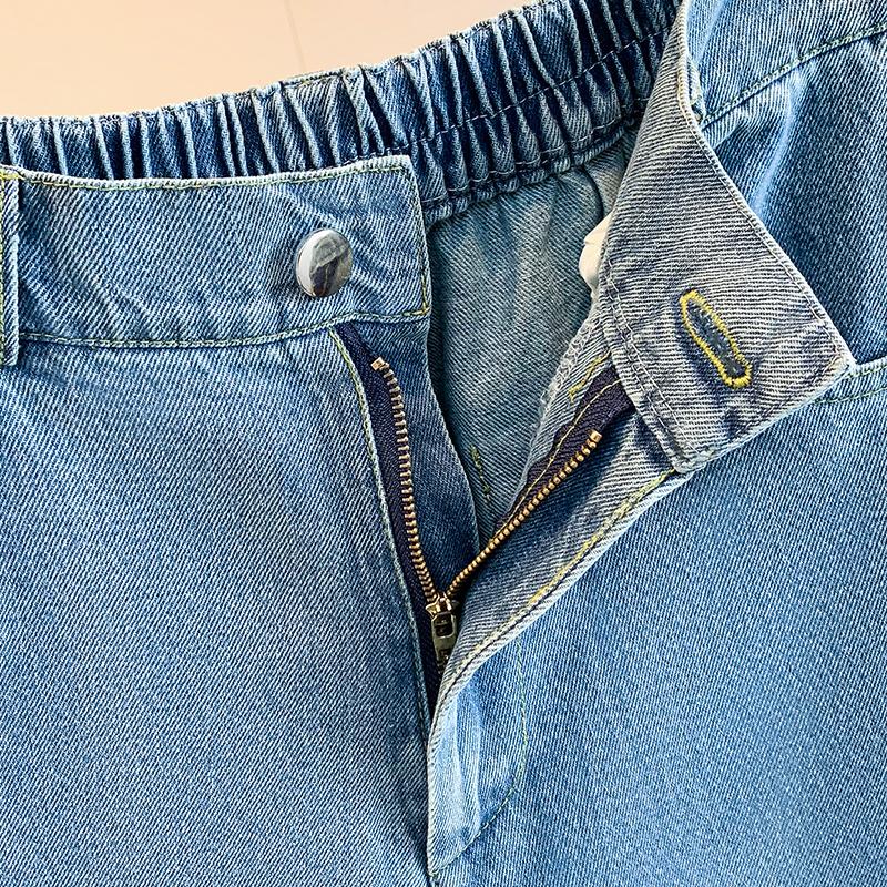 DIMANAF 2026 Nya Jeansbyxor för Kvinnor i Större Storlekar Denim Bomull Löst Casual Elastisk Midja Mode Dam Shorts Kläder Sommar