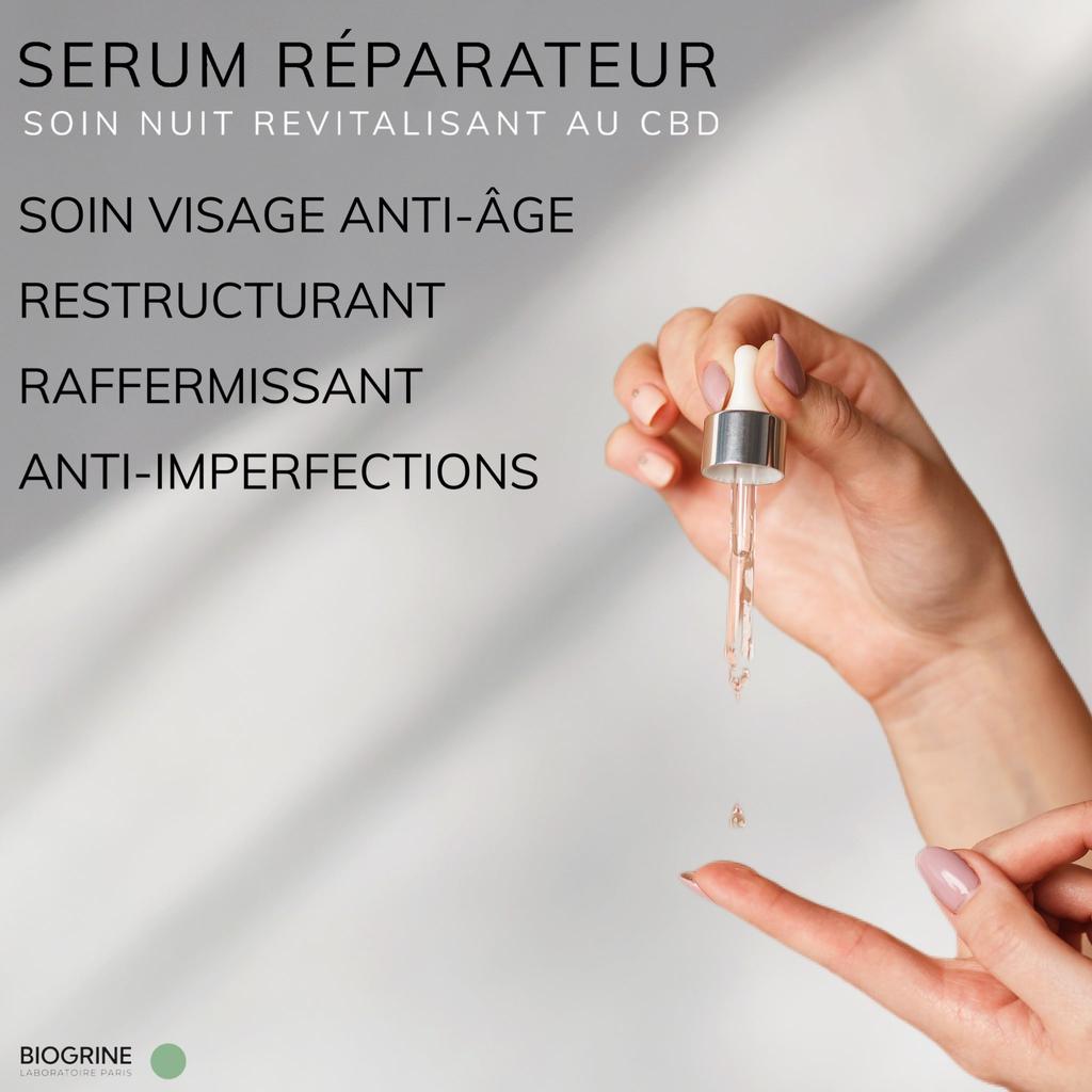BIOGRINE REPARIRING SERUM Tratamento noturno revitalizante com CBD|300mg CBD-30ml|Pele Mista|Antienvelhecimento, Reestruturante, Firmeza