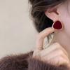 Red Velvet Retro Hong Kong Style Stud Earrings for Women - Autumn/Winter 2025 High-End Niche Ear Accessories.