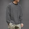 Men's Korean Style Black & White Striped Long-Sleeve T-Shirt - American College Round Neck