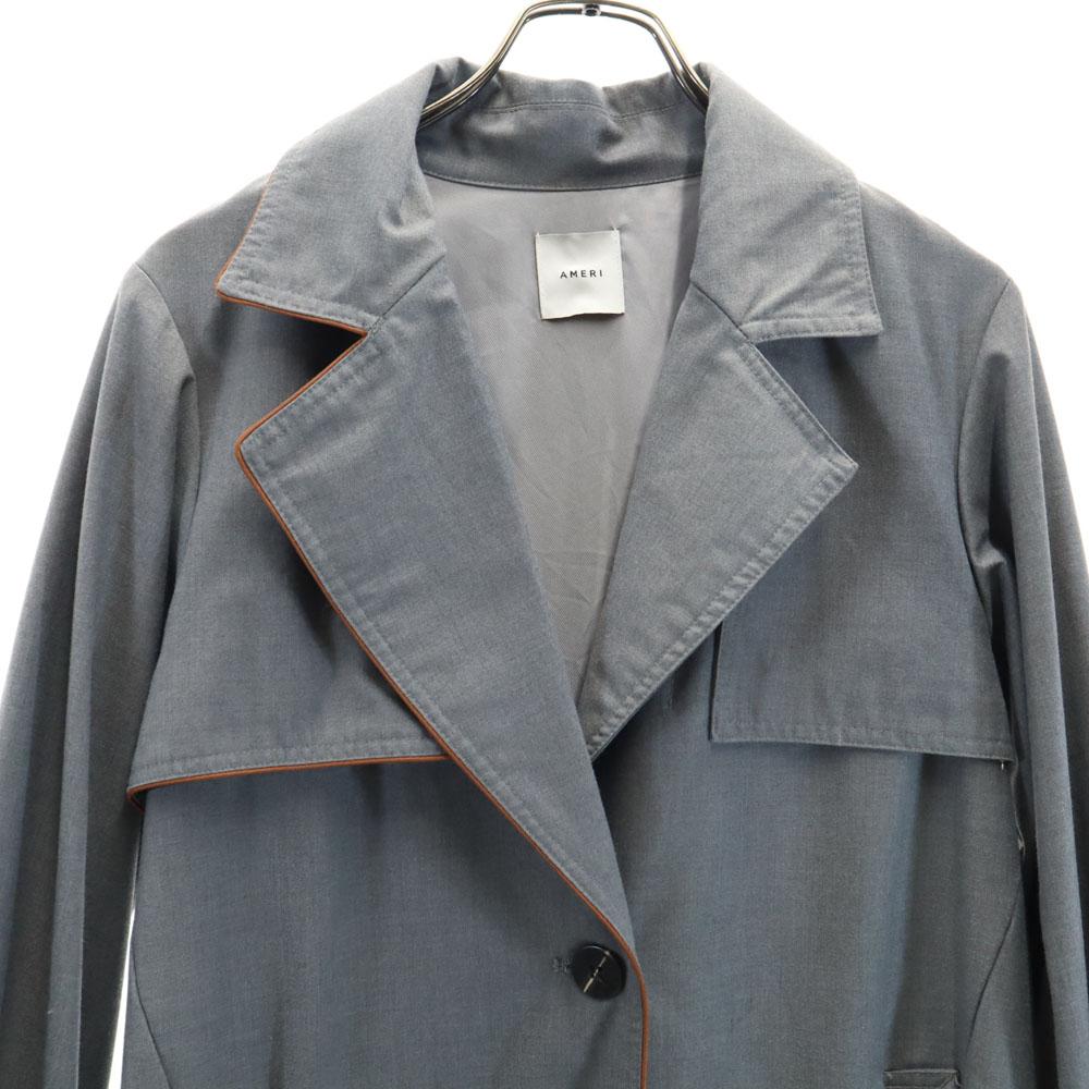 AMERI UNDRESSED Long Sleeve Back Pleated Belted Trench Coat Gray Women Used