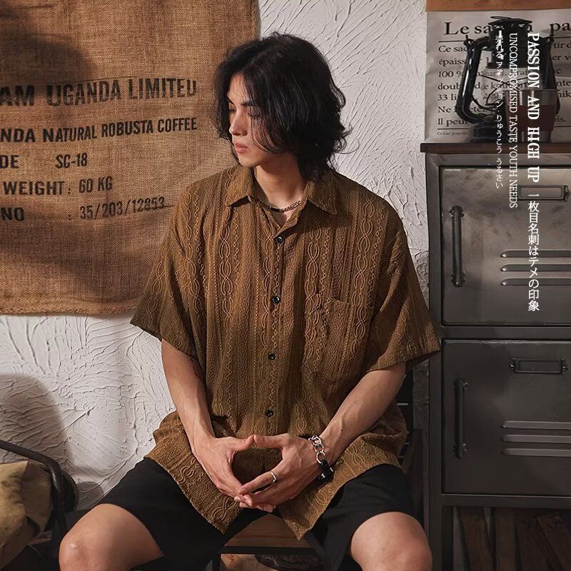 Retro Niche Short-sleeved Shirt Draped Casual Loose Ethnic Shirt Men's Japanese Half-sleeved Jacket