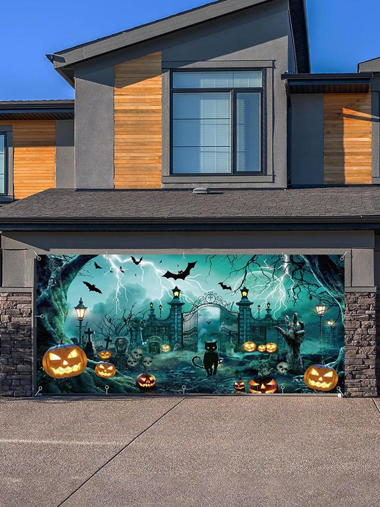 13x6ft Pumpkins Halloween Garage Door Cover Halloween Hanging Backdrop Banner for Outdoor Home Yard Party Backgrounds