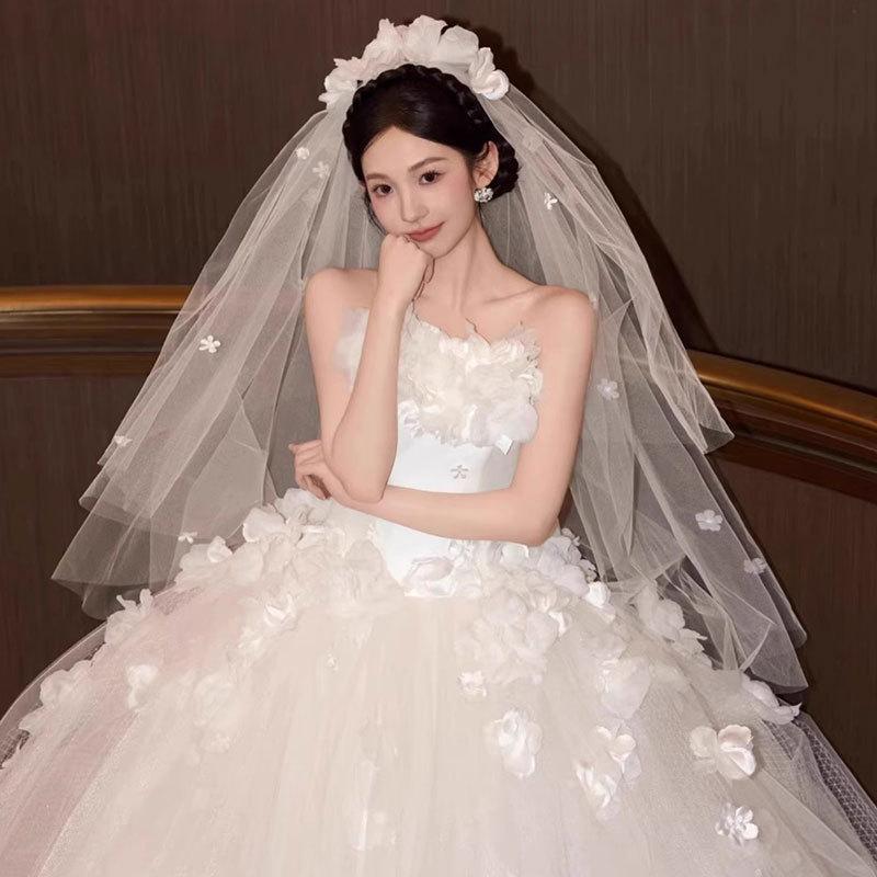 Large Size Wedding Dress Bride 2025 New Wedding Dress Flower Tube Top Trailing Tail Fat MM Thin Dress Yarn Advanced