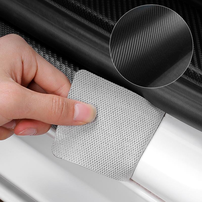 DROQ8 Car Door Sill Stickers Carbon Fiber Leather Anti-stepping Protector For Skoda Octavia VRS Rapid Kodiaq Fabia Karoq Superb Scala